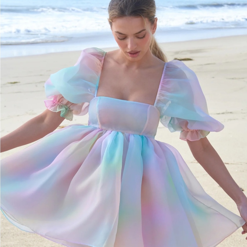 Pastel Puff Sleeve Mini Dress